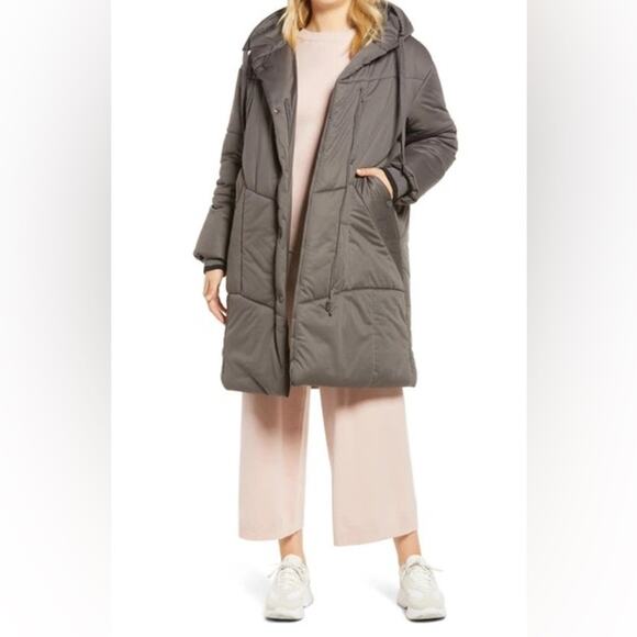 Avec Les Filles Hooded Duvet Gray Puffer Jacket - Picture 1 of 11
